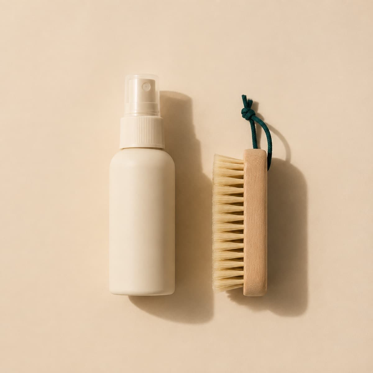 Footbed Cleaner, photographed from above against a sand-beige background